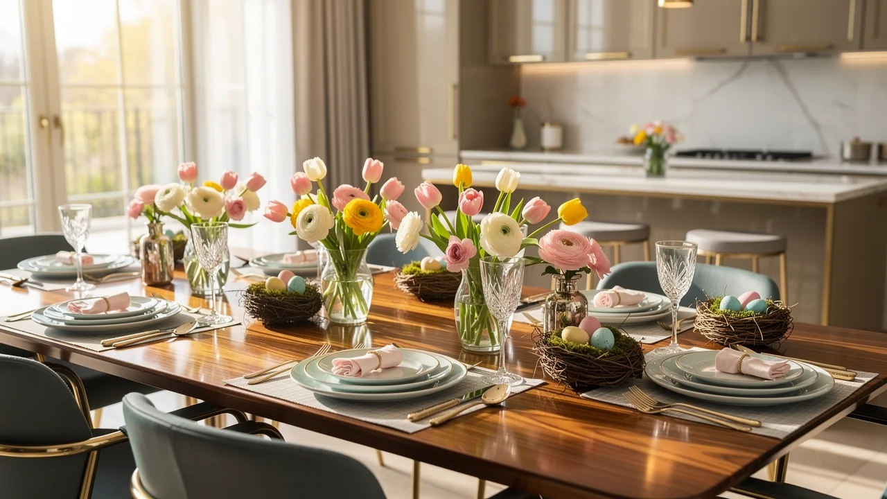 Glamorous Kitchen with Wood and Gold Lighting